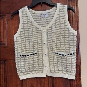 Chanel Ivory Textured Knit Vest - Small